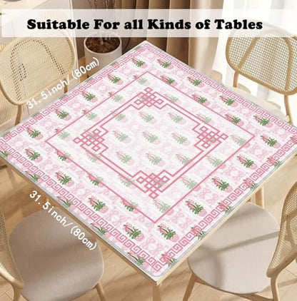 Pink Chinoiserie Christmas Mahjong Mat 31.5" x 31.5", Grandmillennial Christmas Non-Slip Noise Reduction Mahjong Table Cover Accessories Supplies for Dominoes Poker Card Board Tile Games Gifts - color: Grandmillennial Christmas