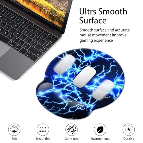 Gaming Mouse Pad Wrist Support,Ergonomic Mouse Pad with Wrist Rest,Comfortable Mousepad with Smooth Wrist Rest,Pain Relief Mouse Pads for Non-Slip Base,Computer,Laptop,Office，Home（Blue Lightning） - color: Blue lightning