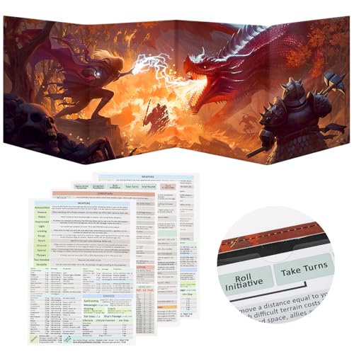 DND DM Screen, Dungeons and Dragons Master Screen Leather | 4 Wet-Erase Function Pockets,DND Game Accessories for TRPG,with 4 Panels Master Screen Inserts - color: Screen a