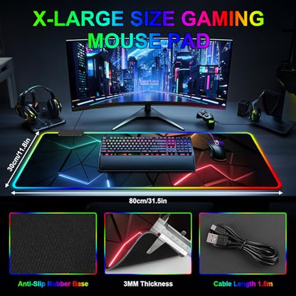 RGB Mouse Pad, Gaming Mousepad with 13 LED Light Modes | 31.5X11.8inch Large Mouse Mat, Gaming Mats for Desk with Non-Slip Rubber Base, Model-A - color: Black-c