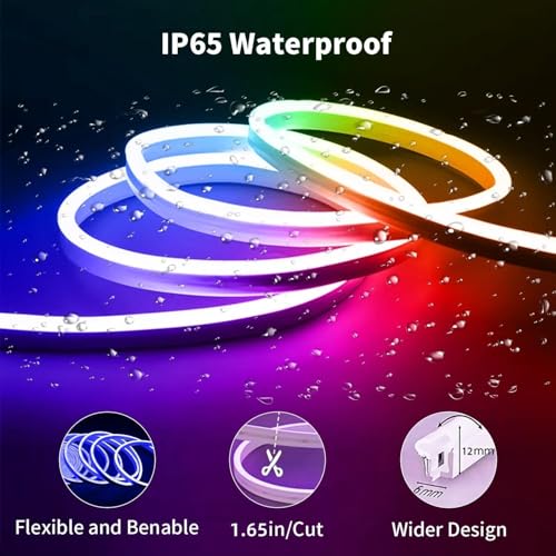iNextStation RGB Neon LED Strip Lights 16.4FT 12V Flexible LED Rope Lights | IP65 Waterproof Color Changing Neon LED Lights Strip Multiple Modes Control with APP & Remote, Silicone LED Strip for Bedroom