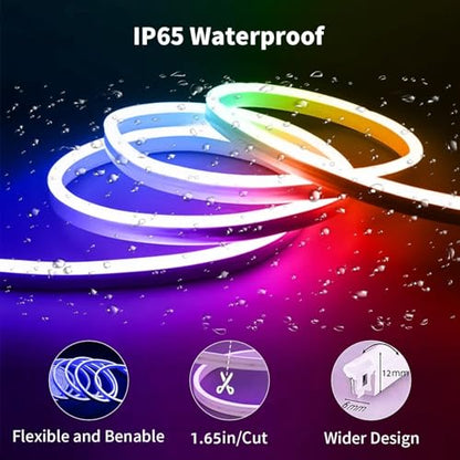 iNextStation RGB Neon LED Strip Lights 16.4FT 12V Flexible LED Rope Lights | IP65 Waterproof Color Changing Neon LED Lights Strip Multiple Modes Control with APP & Remote, Silicone LED Strip for Bedroom