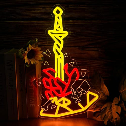 Dark Fantasy Neon Sign Bonfire LED Light for Gaming Room Man Cave Decor Dimmable USB Powered Wall Art, Cool Video Game Gift for Boyfriend Gamer(9.8 * 16.5inch) - style: Dark Fantasy