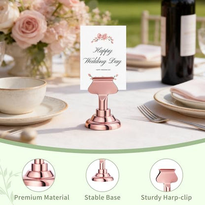 Urban Deco 16PK Table Number Holders Place Card Holders 1.7 Inch Table Card Holders Steel Card Holders for Photos, Food Signs, Memo Notes, Weddings, Restaurants, Birthdays(Rose Gold) - color: Rose Gold