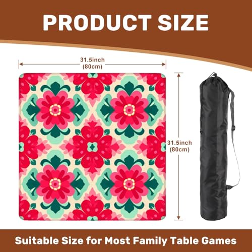 Mahjong Mat 31.5" x 31.5" Bold Floral Red Green Flowers Soft Beige Non-Slip Noise Reduction Mahjong Tiles Table Cover for Dominoes Poker Card Board and Tile Games - color: Color1