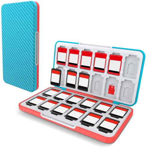 HEIYING Game Card Case Compatible with NINTENDO SWITCH 2 / Micro SD Cards | Portable Game Card Holder, Hard ABS Shell with Soft Silicone Lining, Dedicated Card Slots,Magnetic Closure for Easy Access - color: Carbon Fibre Blue Red