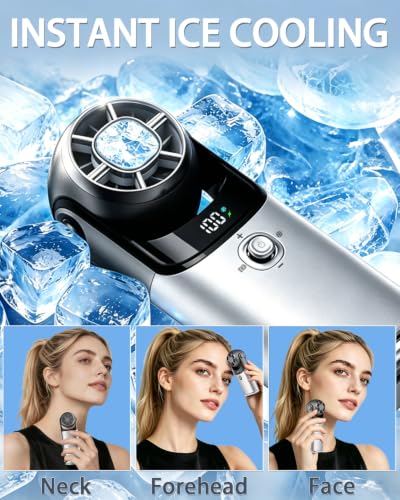 Mini Handheld Fan with Cooling Plate,Portable Pocket Travel Fan Sliver Grey | 100-Speed Joystick Control, Led Display, 180° Adjustable Head; 3-In-1 Small Travel Fan For Handheld, Desktop & Neck Hanging