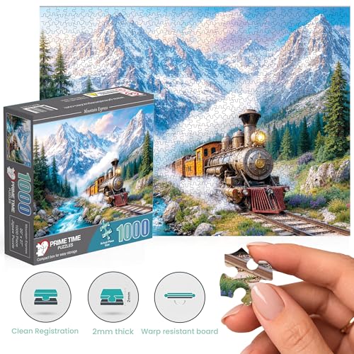 1000 Piece Jigsaw Puzzle for Adults - Mountain Express - A Steam Locomotive Train Thunders Down the Tracks - Challenging Puzzle Perfect for Game Nights - 1000 Piece for Adults. 20x27 inches - color: Mountain Express