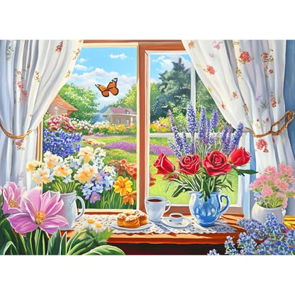 300 Pieces Puzzle for Adults, Garden and Afternoon Tea Jigsaw Puzzles - style: Window and Garden