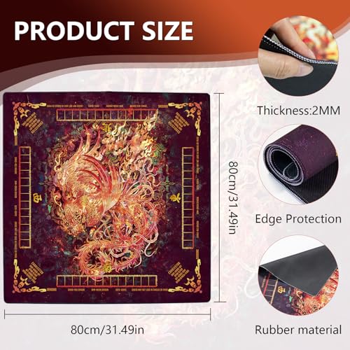 Mahjong Mat,Non-Slip and Noise Reducing Portable Mahjong Accessories | 31.5" x 31.5" with a Carrying Bag,Game Table Mat for Board Games, Card Games, Dominoes - color: Phoenix