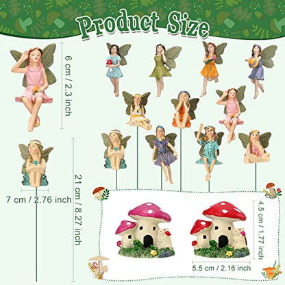 Fumete 13 Pcs Garden Accessories Miniatures Fairies Figurine Mushroom House Mini Garden Figurine Accessories for Outdoor Yard Home Decoration