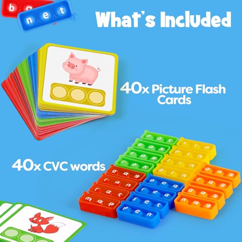 Aizweb CVC Word Games Kindergarten,Phonics Games for Kids Ages 3-8,CVC Flashcards for Preschool Special Education Classroom Supplies,Reading&Spelling Activity Phonics Manipulatives for Kids - style: CVC