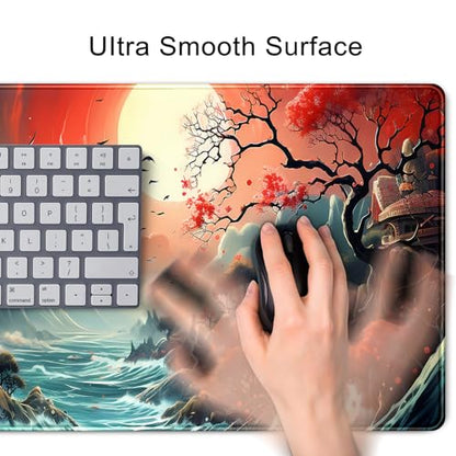 Japanese Desk Mat Extended Gaming Mousepad Japan Large Mouse Pad XL Oceanic Passage Aesthetic Desk Pad Keyboard Mat Laptop Desktop Mouse Mat 31.5''X11.8'' Deskmat with Stitched Edges - color: Oceanic Passage