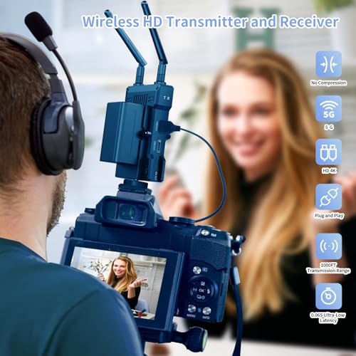 Wireless HD Transmitter and Receiver 4K 1080P, Wireless Video Transmission System with Loop Out,1000FT Los Range,0.06s Delay,for Streaming from DSLR,Laptop,Setop Box to TV/Projector JM300PRO