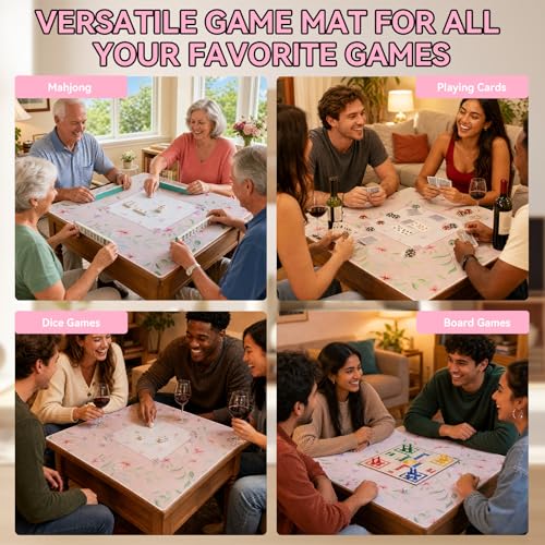 33" x 33" Blush Wild Blossom American Mahjong Mat - Non-Slip Neoprene Pad, Noise Reducing, Easy Clean, Portable for Home, Travel & Airbnb - color: Blush Wild Blossom