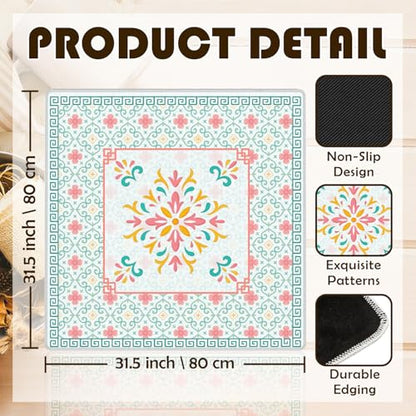 Turquoise Pink Chinoiserie Floral Mahjong Mat 31.5 x 31.5 in, Abstract Art Chinese Non-Slip Noise Reduction Gaming Mat for Table American Mahjong Poker Board Games Card Games Dominoes - color: Emerald Pink Abstract Floral Pattern Mahjong Mat