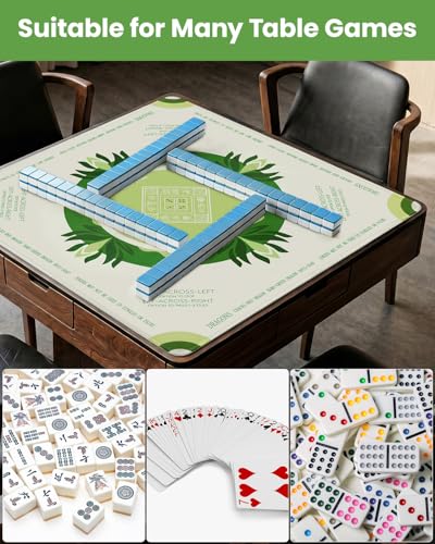 Mahjong Mat for Table, American Mahjong Mat with Rules, 32x32 Inch | Rubber Non-Slip Mah Jong Mat, Noise Reduction Table Cover Accessories for Mahjong, Poker, Board Games, Dominoe - color: Off White Green