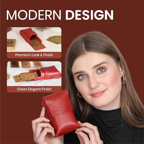 Red Leather Playing Card Case 1 Deck - Handmade Full-Grain Leather Playing Cards Storage Box - Game Playing Card Box Case Fits Poker & Bridge Size Cards, Game Card Playingcard Holder Case - color: Red