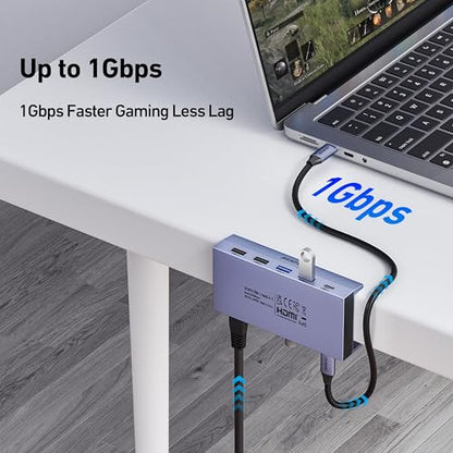 BENFEI 8-in-1 USB C Hub with Secure Clamp – Features 4K@60Hz HDMI, Gigabit Ethernet, 100W PD, 10Gbps 1x USB-C, 2 x USB-A 3.2, 2 x USB-A 2.0 Compatible with MacBook, iPad Pro, iMac, S23, XPS17 - color: Gray, size: 8-in-1