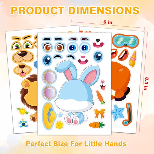 48 Animal Make-a-Face Sticker Sheets for Kids | 12 Designs, Mix 'n Match Crafts, Party Favors & Goodie Bag Stuffers - style: Cute Animals