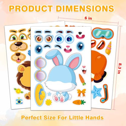 48 Animal Make-a-Face Sticker Sheets for Kids | 12 Designs, Mix 'n Match Crafts, Party Favors & Goodie Bag Stuffers - style: Cute Animals