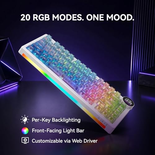 AK820 V2 PRO 75% Compact Mechanical Keyboard, 81 Keys, Tri-Mode (2.4G/Bluetooth/Wired), 8K Polling Rate, 10000mAh Battery, TFT Display Knob, Gasket Mount, Hot-Swappable, RGB Backlit, Crystal Prism - color: Crystal Prism