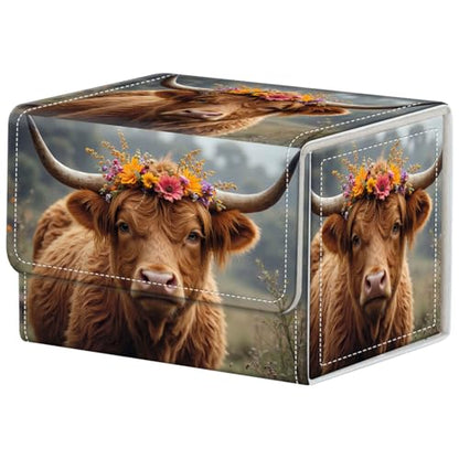 Cow with Flowers Deck Box for MTG Commander | Holds 100+ Double-Sleeved Cards | Strong Magnetic TCG Card Case for Collectible Games - color: Cow with Flowers