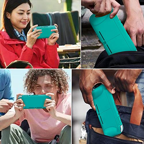 Silicone Protective Case for Nintendo Switch Lite, Soft Grip Case Cover with Comfort Ergonomic Handles for Nintendo Switch Lite 2019 [Self Stand][4 Thumb Stick Caps] (Turquoise) - color: 실리콘-터키석