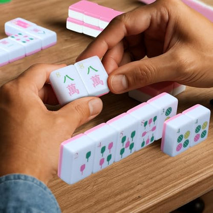 Cuffbow Dinkball-Themed Engraved American Mahjong Tile Set 160 Quality White Tiles (1.2 Inch, Tiles Only) Mini American Mahjong Game Set for Ideal Gifts, No Additional Accessories(Dinkball,Pink) - color: Pink, style: Dinkball