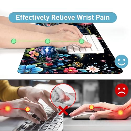 Large Mouse Pad and Keyboard Wrist Rest, Desk Pad for Keyboard and Mouse, 4-in-1 Large Gaming Mouse Pad with Wrist Support, Desk Mat for Home Office Study Game,Black Cat Flower - color: Black Cat Flower