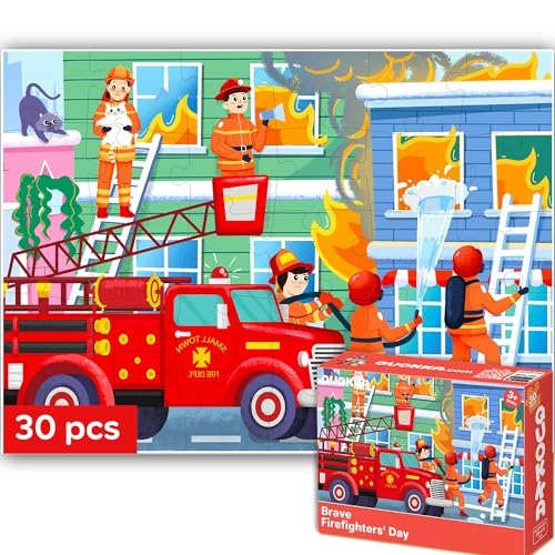 QUOKKA Puzzles for Kids Ages 3-5 - 30 Pieces Puzzles for Toddlers 2-4 - Firefighters Learning Jigsaw Puzzles for Kids 4-6 Years Old - Educational Toys for Boy and Girl - color: Firefighetrs