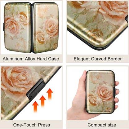 ELFISH Mini RFID Aluminum Wallet Credit Cards Holder Business Card Case Metal ID Case for Men Women(Champagne rose) - color: Champagne rose