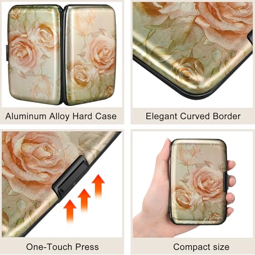 ELFISH Mini RFID Aluminum Wallet Credit Cards Holder Business Card Case Metal ID Case for Men Women(Champagne rose) - color: Champagne rose