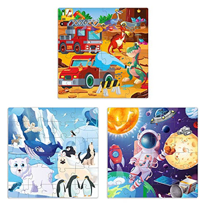 Magnetic Puzzles for Toddlers 3-5 - Kids Travel Toys for Boys and Girls | 24 Pieces Kids Puzzles Ages 2-4 - Travel Games for Kids 4-6 - Learning Animal, Space, Dino Car Airplane Road Trip Activities - color: 6. Space 24 Pcs