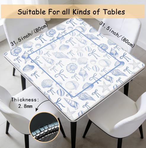 Coquette Blue Bow Coastal Beach Mahjong Mat 31.5 x 31.5 Inch, Girly Summer Preppy Beach Non-Slip Noise Reduction Mahjong Table Mat for American Mah Jong Poker Card Board Games Dominoes - color: Blue Bow
