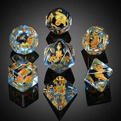 Fish DND Dice, DNDND 7PCS Resin Dice Set with Velvet Bag for Dungeons and Dragons D&D Role Playing Games and Tabletop Games （Fish DND Dice Set - color: Fish