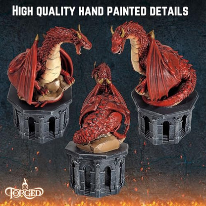 Forged Dice Co. Dragon Dice Jail - D&D Dice Holder and Storage Box with Removable Collectors Dragon Miniature - Fits Up to 2 Standard Polyhedral RPG Sets - Red - color: Red Dragon Dice Jail