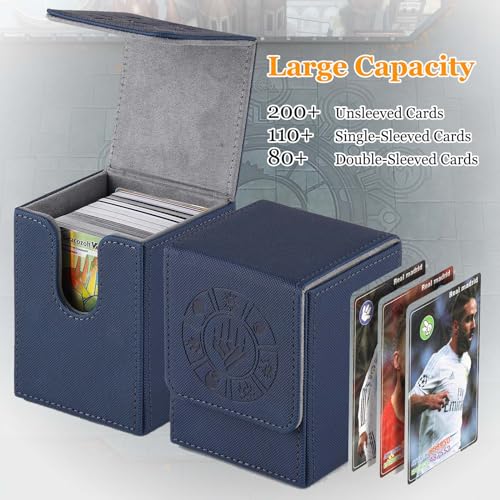 Arkeiliy Card Deck Box, 110+ Storage MTG Deck Box with 50 Pcs Card Sleeve, Collectible Trading Card Cases for Magic Commander and More (Blue) - color: Blue