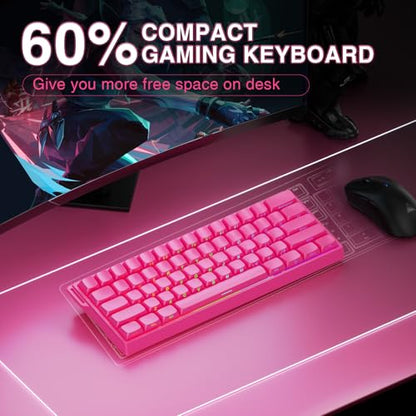 AULA WIN60 HE PRO 60% Mechanical Gaming Keyboard Wired, Magnetic Switch Hot Swappable, Adjustable Actuation Rapid Trigger Mode, 8000Hz Polling Rate, RGB Small Keyboard 60 Percent Compact Design for PC - color: Rose Pink, size: Pro Version