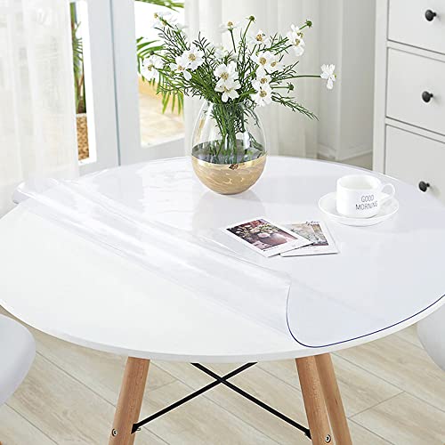 44 Inch Round Furniture Table Protector Clear Plastic Tablecloth Wipeable Water Heat Dust Resistant Desk Top Cover PVC Round Coffee Dining Banquet Dinner Buffet Tabletop Protective Pad - color: Round New Clear 1.5mm, size: 44" x 44"