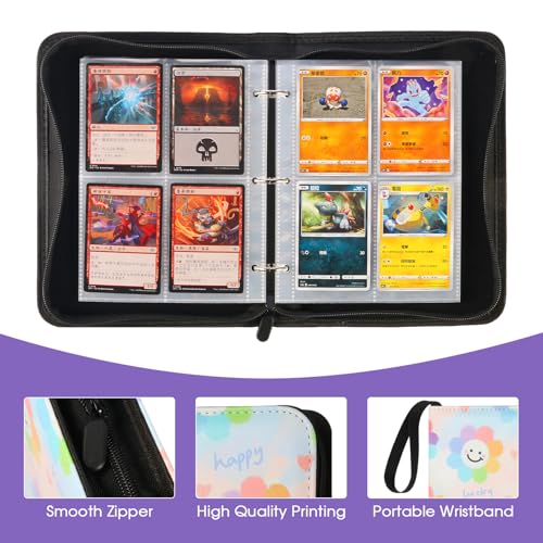 4-Pocket Card Binder with 50 Removable Pages, Holds 400 Cards | Fits trading, sports, gaming and collectible cards. Great for boys and girls to organize and protect collections(Sunflower) - color: Lucky Sunflower