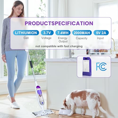 Bisenkud 2000mAh Rechargeable Battery Pack for Swiffer Power Mop | Lithium-Ion Battery Holder, 500 Cycles, Up to 3 Years, Built-In Charging Port, 1 Pack
