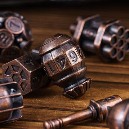 UDIXI Metal Dice Set D&D 7PCS RPG Polyhedral Metal DND Dice Set Copper | Bomb Shape, Solid Metal, Cool Design, Leather Pouch Packaging, for Dungeons and Dragons Role Playing Games Tabletop Games - color: Copper