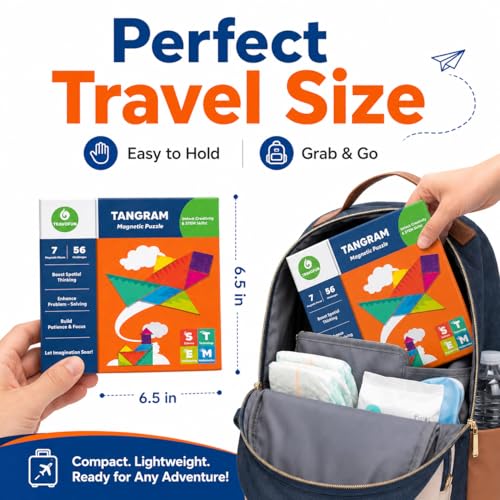 Travel Games Tangrams, Magnetic Travel Games for Road Trips Kids Board Game Educational Toys Kids Game for 3+ - style: Tangrams Game