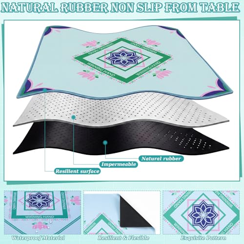 Thenshop Mahjong Mat Thickened Anti-Slip Game Mat with Drawstring Carrying Bag, 31.5" x 31.5" Waterproof Noise-reducing Table Cover for Mahjong, Poker, Card Games, Dominoes(Lotus Style) - style: Lotus Style