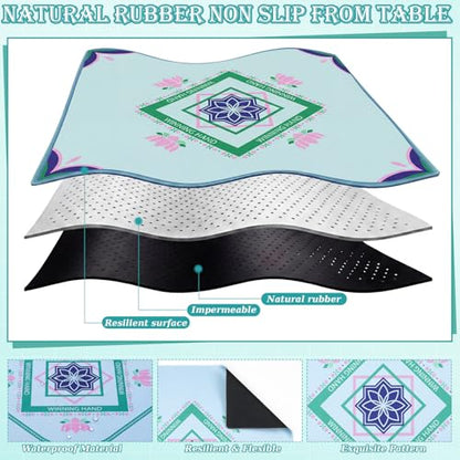Thenshop Mahjong Mat Thickened Anti-Slip Game Mat with Drawstring Carrying Bag, 31.5" x 31.5" Waterproof Noise-reducing Table Cover for Mahjong, Poker, Card Games, Dominoes(Lotus Style) - style: Lotus Style