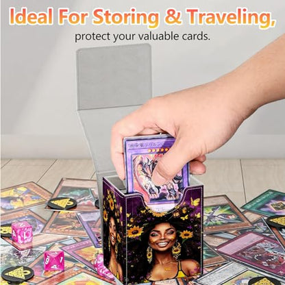 Card Deck Box, Card Storage Box Fits 100+ Single Sleeved Cards, Large Capacity PU Leather Card Storage Box with Strong Magnet for Magic Commander TCG CCG, Butterflies African Black Girl - color: Butterflies African Black Girl