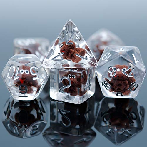 Cusdie 7-Die DND Dice, Polyhedral Dice Set Filled with Animal, for Role Playing Game D&D Dice (Tedy Dog) - color: Tedy Dog