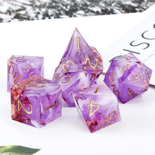 Haxtec DND Dice Set Sharp Edge Resin Dice Set with Dice Case, D and D Dice, Polyhedral D&D Dice Set Compatible with Dungeons and Dragons TTRPGs DND Gift - color: Purple White