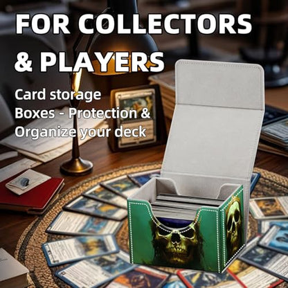 Trading Card Storage Box, Holds 100+ for MTG Cards, PU Leather with Magnetic Closure, Undead King Skull with Golden Crown Durable Deck Box for Magic the Gathering, Trading Card Games - color: Undead King Skull with Golden Crown